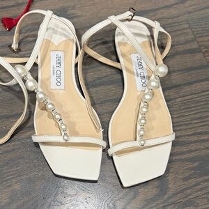 Jimmy Choo Cream Pearl-Strap Sandals